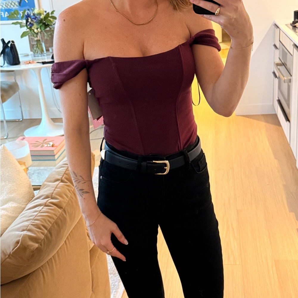 Good American Burgundy off the shoulder top